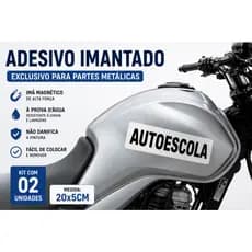 Adesivo Imantado Moto Autoescola 20X5 cm Placa Magnética Auto Escola Removível Moto Escola