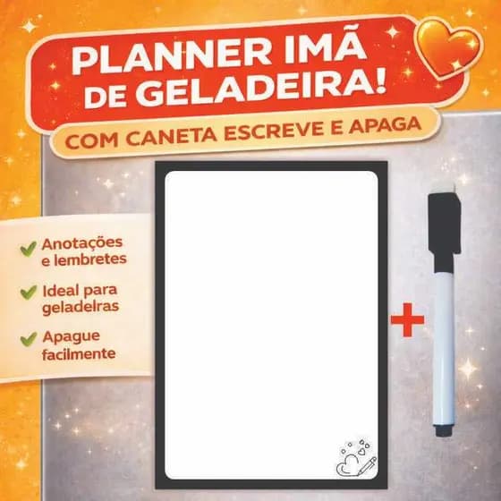 Imã de Geladeira Planner Semanal Magnético com Caneta Escreve e Apaga