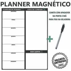 Imã de Geladeira Planner Semanal com Caneta Escreve e Apaga Planer