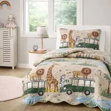 Kit Colcha Cobre Leito Dupla Face Infantil 1,60 x 2,40m Safari Com Viés