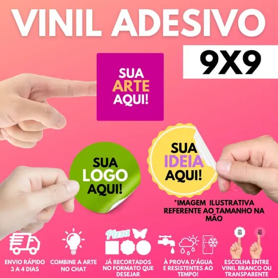 Etiquetas Adesivas 9x9 cm Personalizadas em Vinil à Prova D'água | Rótulos Adesivos Personalizados