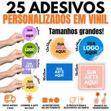 25 Etiquetas Adesivas Personalizadas em Adesivo Vinil 9x9 10x10 11x11 12x12 13x13 14x14 15x15 10x15