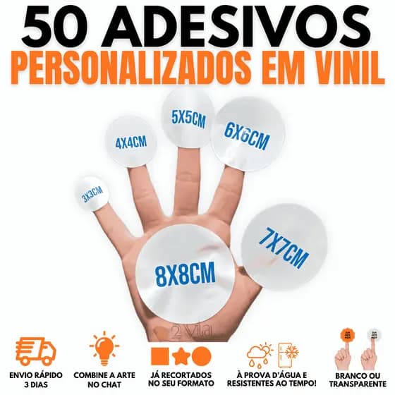 50 Adesivos Personalizados em Vinil 3x3 4x4 5x5 6x6 7x7 8x8 Etc - Etiqueta Adesiva em Vinil Adesivo