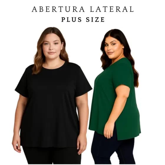 Kit 2 Blusas Plus Size Feminina Viscolycra Soltinha Camiseta Feminina G1 G2 G3 Tamanhos Grandes Abertura Lateral