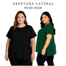 Kit 2 Blusas Plus Size Feminina Viscolycra Soltinha Camiseta Feminina G1 G2 G3 Tamanhos Grandes Abertura Lateral