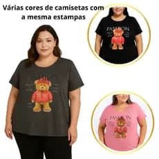 Blusa Plus Size Feminina Camiseta Estampada Veste Até 48 T-Shirts Básico Casual