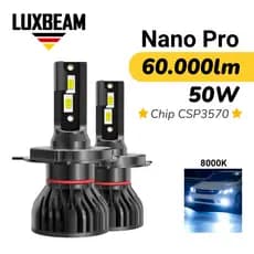 Par Super Led Nano Pro CSP 3570 50w 60.000lm 8000k H1 H4 H7 H11 H8 HB4 Lâmpada Luxbeam Efeito Xenon