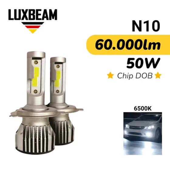 Par Super Led N10 50w 6500k H1 H3 H4 H7 H11 H8 HB3 HB4 Lâmpada Luxbeam Branca