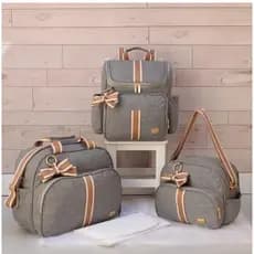 KIt Bolsas Maternidade Mochila Térmica Unissex Cinza/caramelo