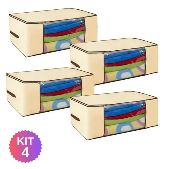 kit 4 Caixa Organizadora de guarda roupa coberta Creme