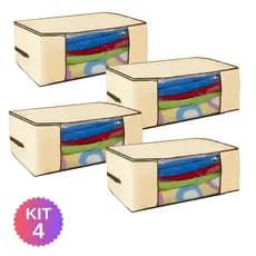 kit 4 Caixa Organizadora de guarda roupa coberta Creme