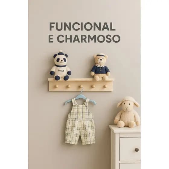 Suporte Cabideiro Infantil Com 4 Ganchos Em madeira Ideal para Quarto e Decoração