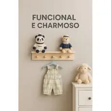 Suporte Cabideiro Infantil Com 4 Ganchos Em madeira Ideal para Quarto e Decoração