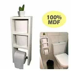 Nicho organizador suporte para papel higiênico branco.