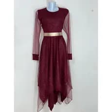 Vestido de tule cristal com manga longa - Vestido de dança