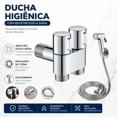 Ducha Higiênica Chuveirinho Com Registro Duplo Moderno Kit Completo Cromado