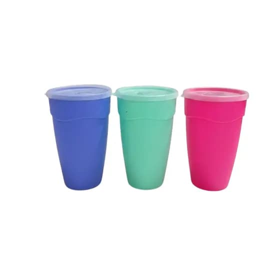 Copos Plásticos Kit 3 Unidades Com Tampa Protetora BPA Free  470 Ml Resistente para Crianças