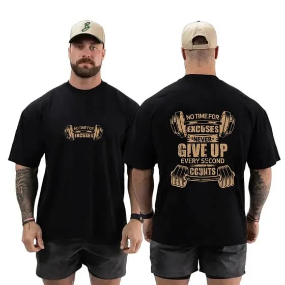 Camiseta Academia No Time For Excuses Larga Musculação Bodybuilder Oversized Treino Premium Betrês