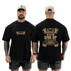 Camiseta Academia No Time For Excuses Larga Musculação Bodybuilder Oversized Treino Premium Betrês