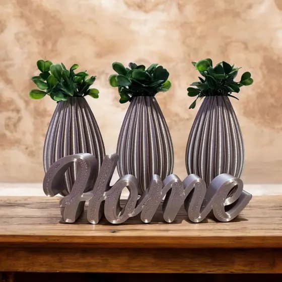 Cachepot Com Planta Artificial e Letreiro Home