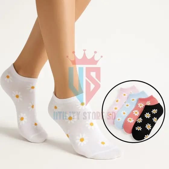 Kit até 06 Pares Meia Feminina Soquete Estampada Cano Curto Cores Estilosas e Delicadas 35-40