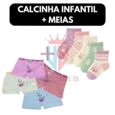 Kit com 10 Calcinhas Boxer Microfibra Infantil Feminina + 12 Pares de Meias Infantis Menina