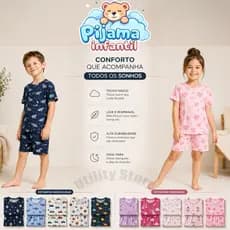 Pijama Infantil 100% Algodão 02 ao 10 Short e Manga Curta Menino ou Menina Estampas Divertidas