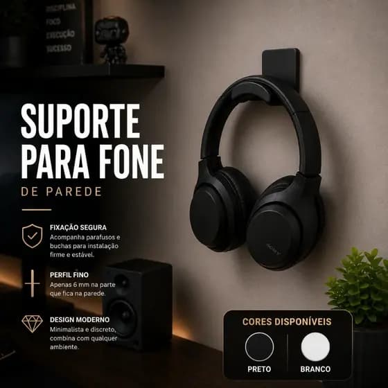 Suporte de Parede para Fone de Ouvido com Fita Dupla Face Alta Resistência Organizador para Headset