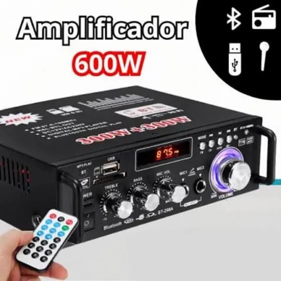 Super amplificador 220v Bass 600w Bluetooth USB FM AUX SD karaoke controle remoto home cinema