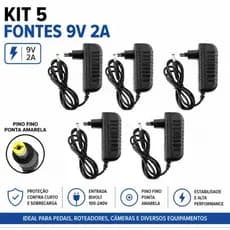kit 5 Fonte de alimentação 9v 2a adaptador de energia AC/DC 4mm bico fino amarelo