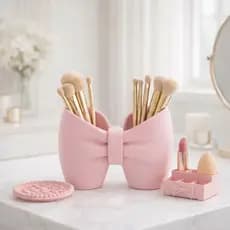 Kit Laço Porta Pincéis de Maquiagem + Porta Batom Esponja + Limpador Pincéis de Make Mesa Feminino