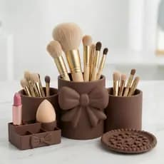 Kit Organizador Maquiagem Porta Pincéis + Porta Batom e Esponja + Limpador de Pincéis de Maquiagem