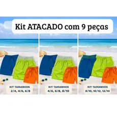 KIT COM 9 BERMUDAS MÁGICA TACTEL   IDEAL PARA PRAIA,PISCINA, ESPORTE E DIA A DIA   2 AO 14  3 CORES
