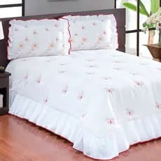 Colcha Cobre Leito Bordada e Matelada Borboleta Cama Casal Queen Porta Travesseiro Bordado 03 Pc