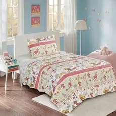 Colcha Cobre Leito Solteiro Prink Dupla Face Patchwork Infantil 2,30m x 1,60m 02 Peças