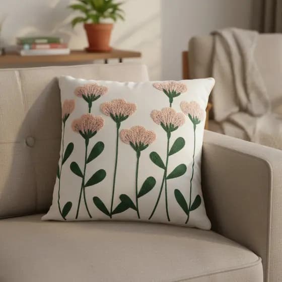 Almofada Decorativa Primavera Bordada 3D Alto Relevo com Ziper + Refil 45cm x 45cm 01 Peça