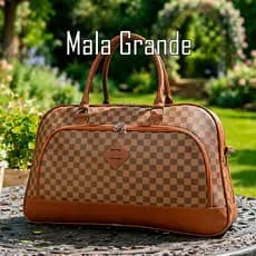 Mala de Viagem Mão Feminina Luxo de Bordo Caramelo Forrada 10 KG Couro Quadriculada Grande Impermeavel Caramelo