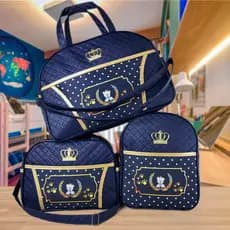Kit Bolsa Maternidade Menino Urso Azul Marinho : Kit Mala Maternidade e Mochila para Coisas de bebê