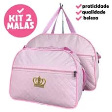 Kit Mala Maternidade Menina Rosa BB – 2 Bolsas Grande e Média, Reforçada e Impermeável de Zíper