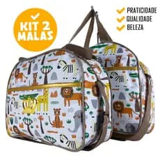 Kit Mala Bolsa Maternidade Estampa Safari Menino Impermeável e Resistente e Reforçada