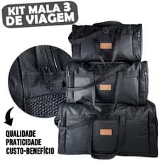 Kit completo 3 Malas de Viagem Pretas Grande, Média, Pequena Alpha Extreme Lona Resistente Alça de Mão e Ombro Removivel