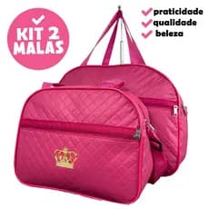 Kit Mala Maternidade 2 Malas Grande Impermeável Menina Pink  Zíper