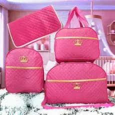Kit Mala Maternidade Menina Pink Completo: Bolsa Grande, Bolsa Média, Mochila e Trocador Impermeável