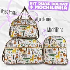Kit Bolsa Maternidade 3 Peças Impermeavél Safari :Mala Grande, Mala Média e Mochila