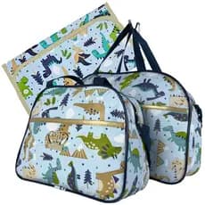 Kit Mala Maternidade 2 Bolsas Impermeável Menino Dinossauro Trocador dobravel conforto Facil Limpeza