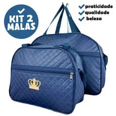 Kit Maternidade 2 Malas Grande Impermeável Menino  Zíper Azul Marinho