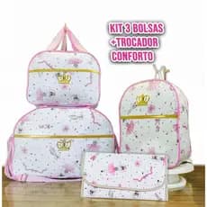 Kit Mala Bolsa Maternidade Impermeável Menina Menino - Mala Grande, Mala Média e Mochila e Trocador