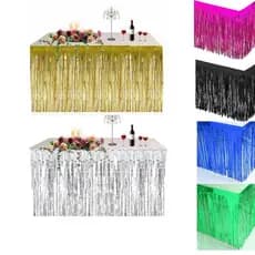 Saia de Mesa ou Faixa para Teto Parede Fita Metalizada c/ Reflexo Furtacor Franja Para Decoração de Festa 274x74cm