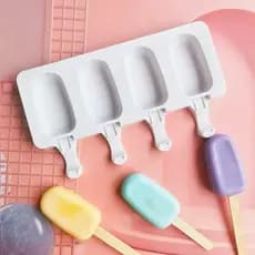 Forma De Sorvete Material Silicone Para 4 Picolé Formato Lisa Com 50 Palitos