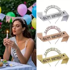 Kit Faixa Tiara PEDRA Conjunto Feliz Aniversário Tema Decoração Bandana Banner Festa Presente